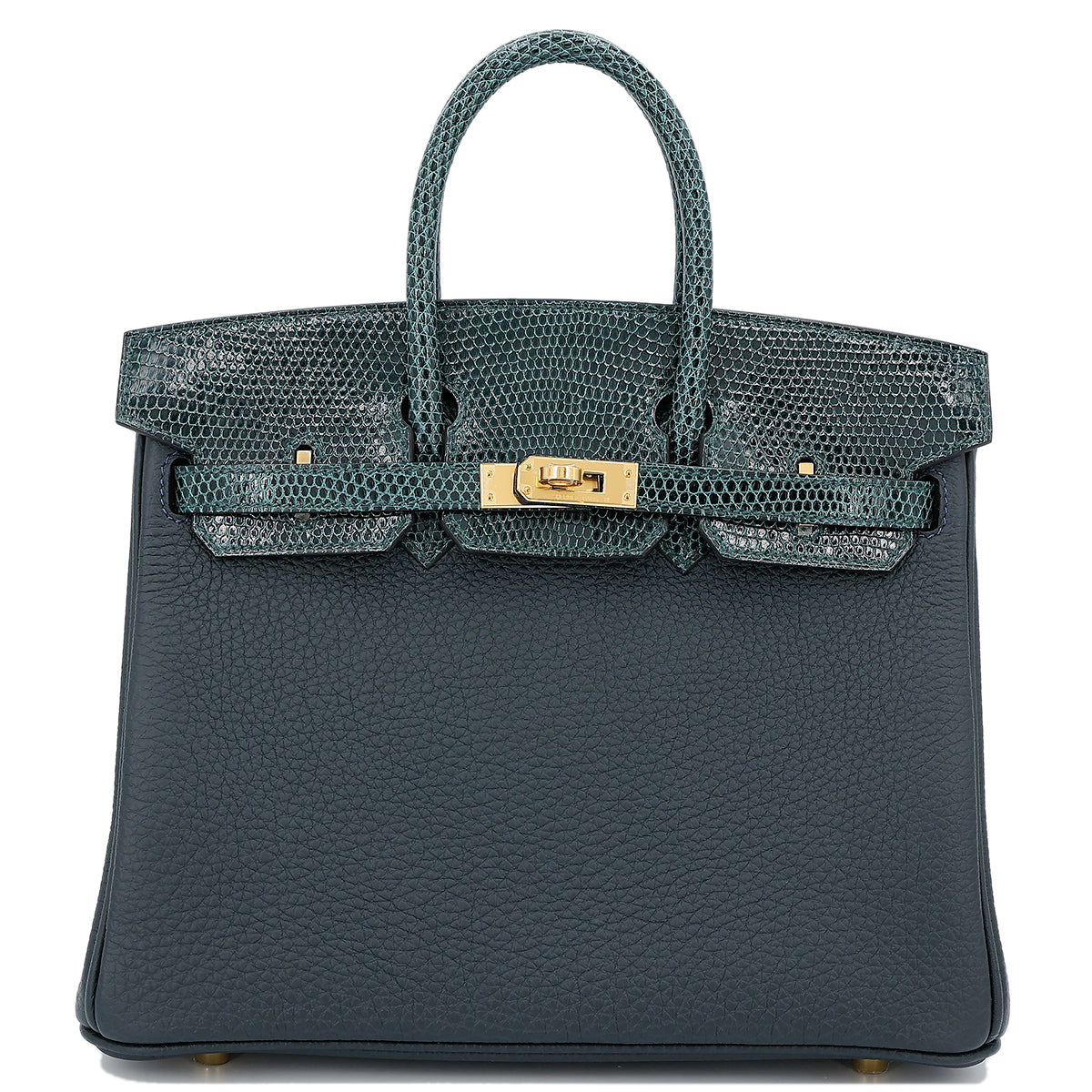 HERMÈS VERT CYPRESS LIZARD 25 HANDBAG