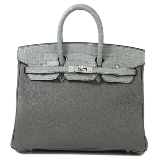 HERMÈS ALLIGATOR BIRKIN IN GRIS MEYER AND GRIS CEMENT TOGO LEATHER SIZE 25