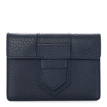 DELVAUX GRAINED BULLSKIN CARD CASE IN NAVY